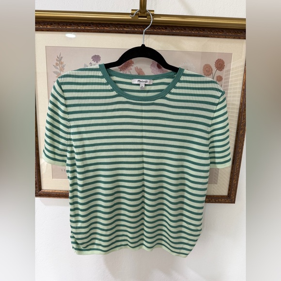 Madewell Tops - EUC Madewell Green Striped Ribbed T-Shirt